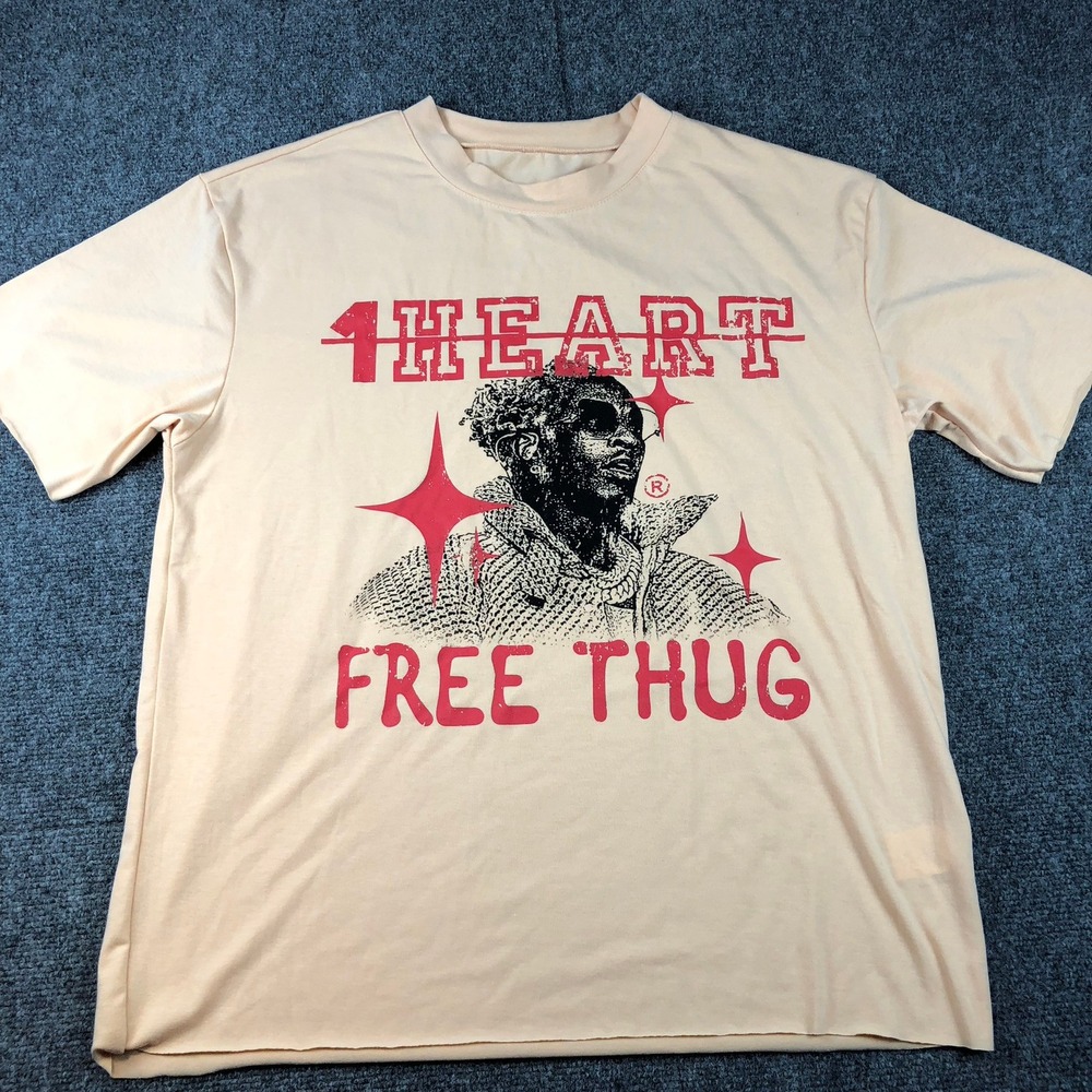 1Heart Free Thug Graphic Print T-Shirt Mens Size Medium Hip Hop Rap Music